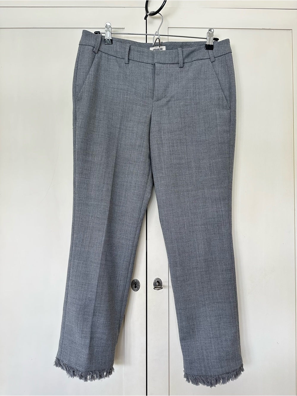 Zadig & Voltaire Posh Frange Pants Size 38 Gray Frayed Fringe Hem Wool Blend